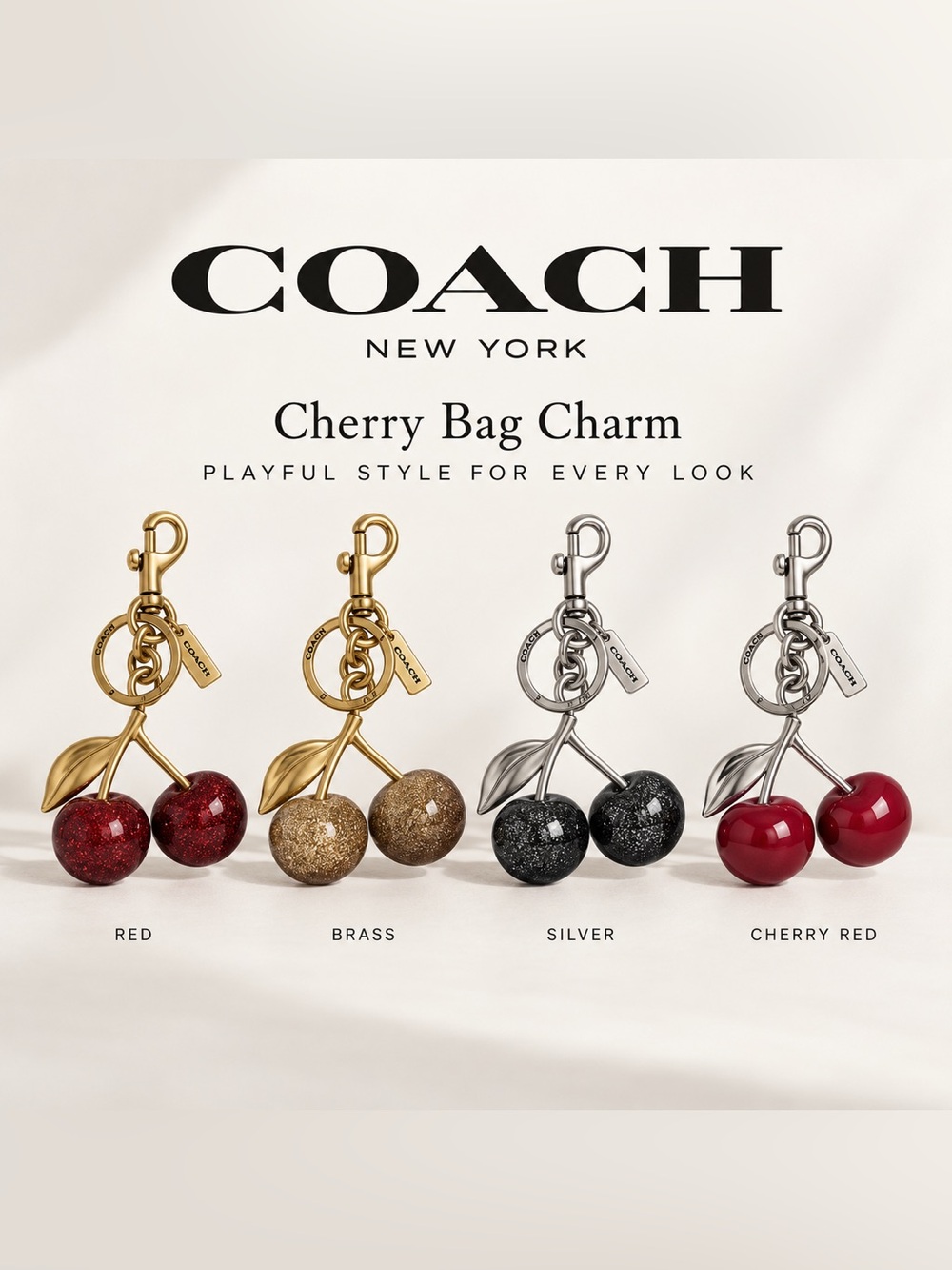 Coach Cherry Bag Charm Keychain Glitter Resin Style 77840 Choice of Color